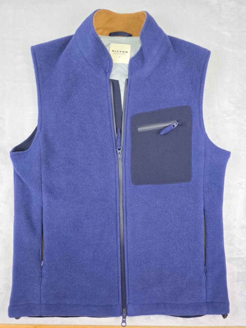 Ritter The Alpaca Rittervest Indigo Blue Wool Blend Zip Vest Men's Small- Italy